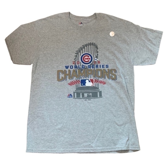 Chicago Cubs 2016 MLB Baseball World Series Champions Gray Tee Size L NWT - Picture 1 of 5